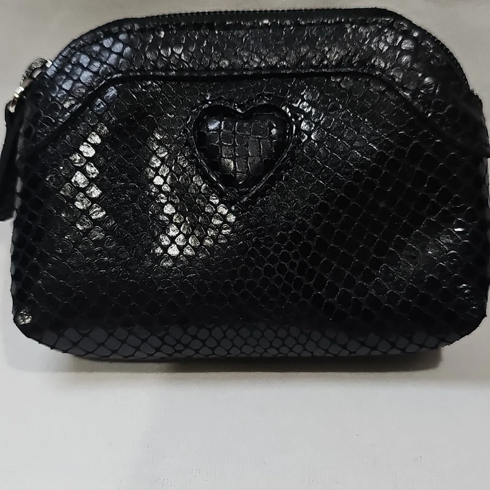 Brighton Black Leather Python Snakeskin Mini Wallet Coin Purse - Picture 1 of 7